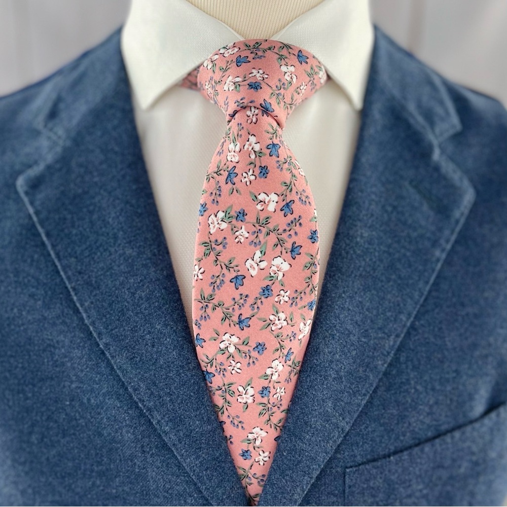 Men’s Dusty Rose Pink Floral Necktie 2.75” Width Slim Wedding Groom Tie